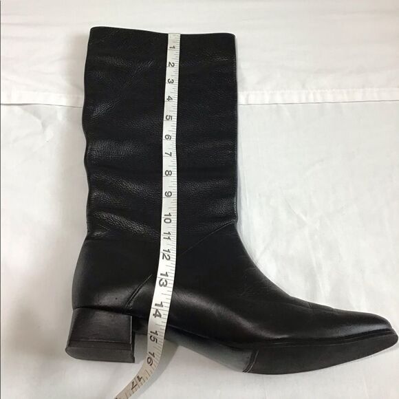SIAMANTO Knee High Black Leather Riding Boots Pull-On Block Heel Boots Size 91/2 - Picture 14 of 16